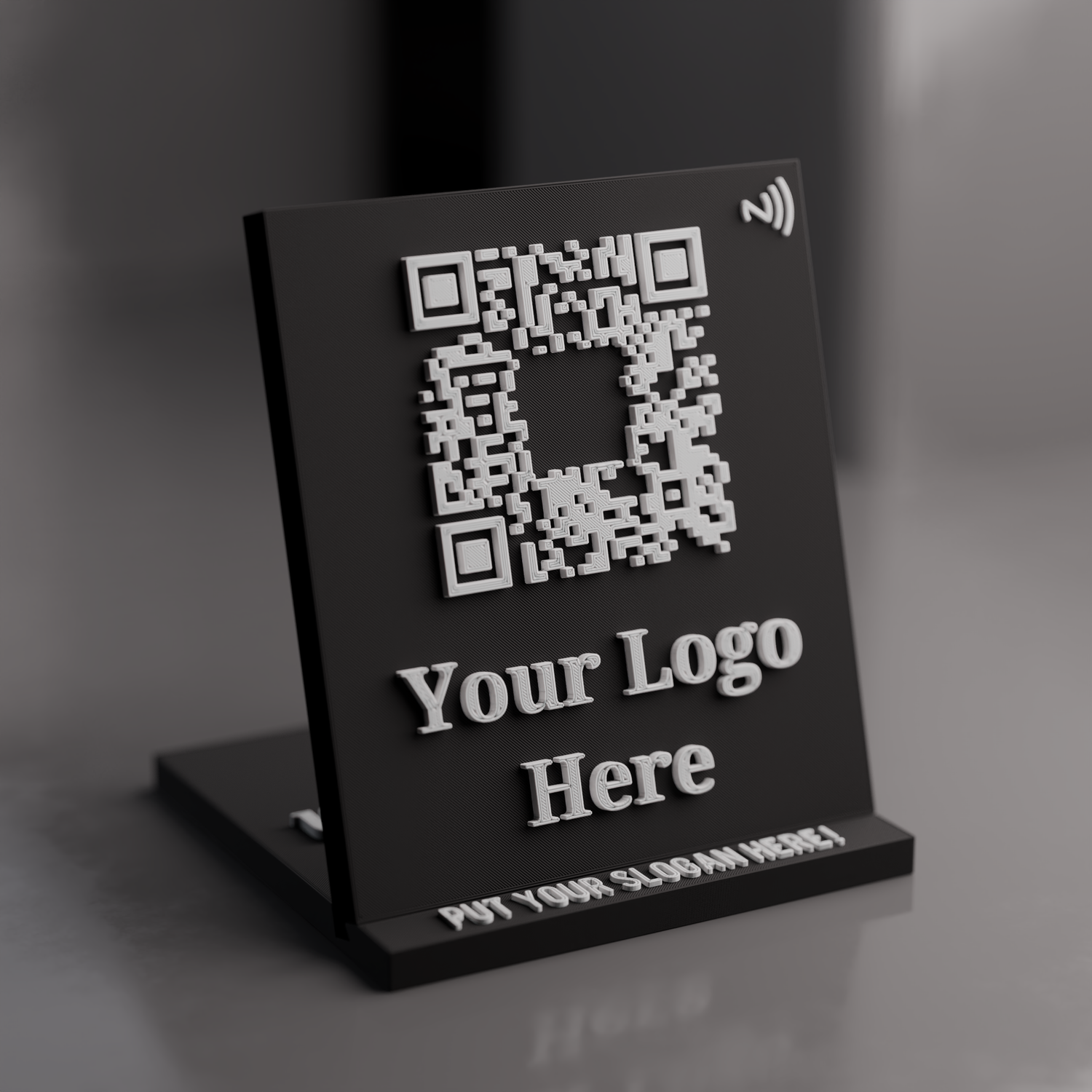 Our classic black stand, add your logo and slogan to customize this qr stand to your business