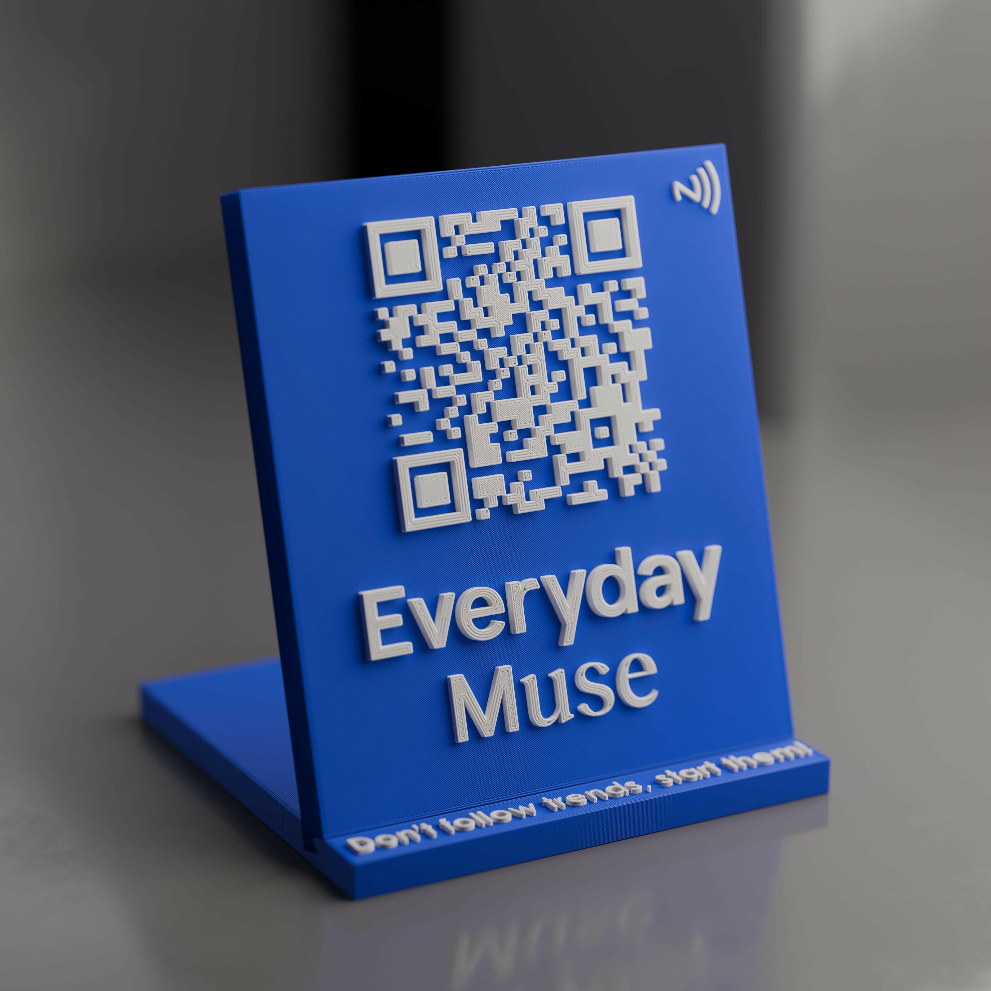 Example of Blue Qr Code Stands with NFC Chip - Get google reviews, boost website traffic, advertise social medias, and market your brand better.