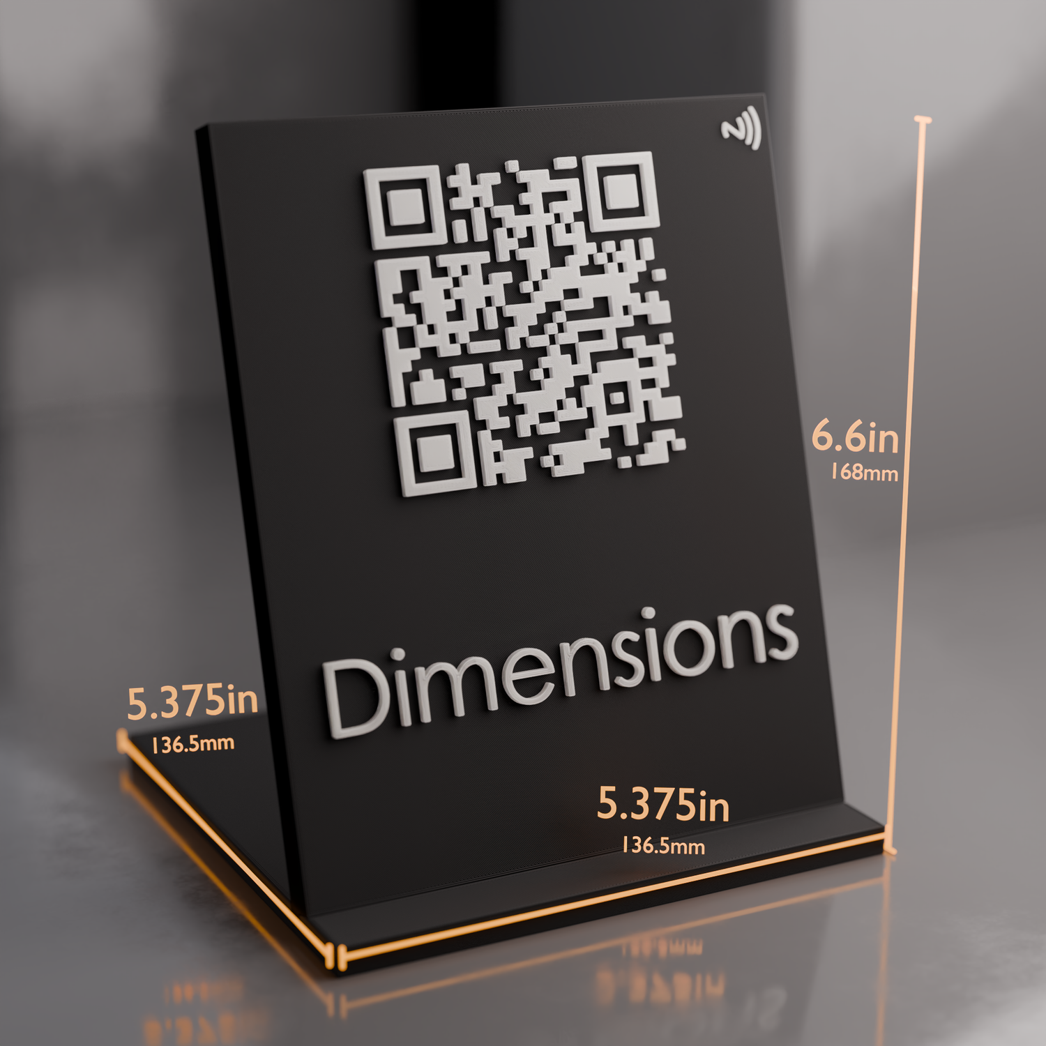 Dimensions render of 20 Pack of Large Qr Code Stands with NFC Chip - Get google reviews, boost website traffic, advertise social medias, and market your brand better.